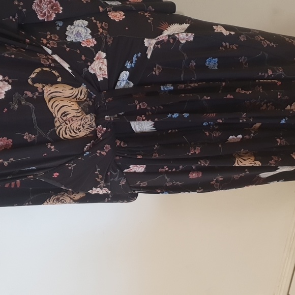 Zara | Kimono Sleeve Oriental Print Self-Tie Kaftan Dress | Approx Size 16/ US S - Picture 10 of 13